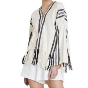 NWT Apiece Apart Amelia Woven Cotton Striped Cream Black Poncho Size XS